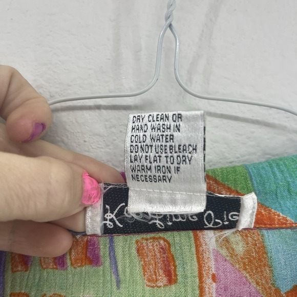 Vtg Crinkle Top 80s 90s Y2K Neon Colorblock Geo Women's XL Beach Babe Key Lime - Picture 4 of 11